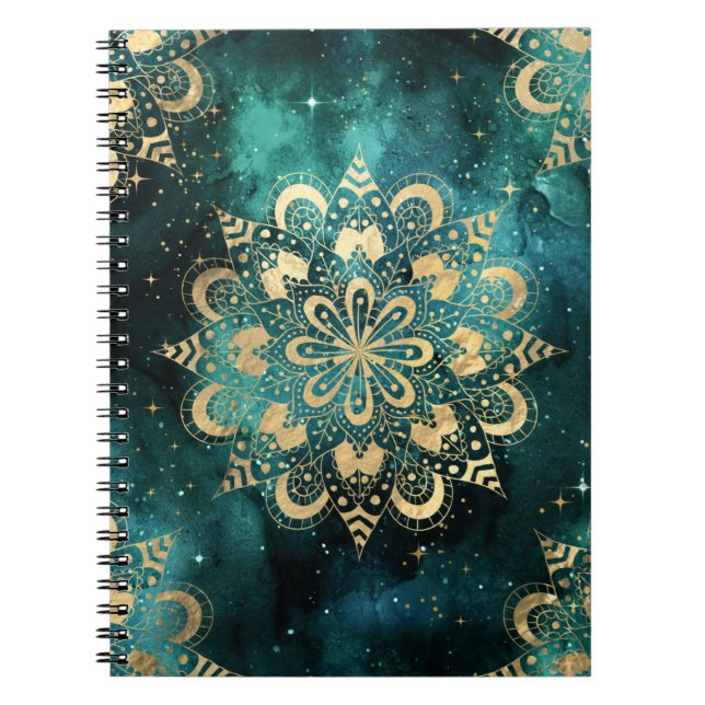 Gold & Green Galaxy Dharma Mandala Muster Notizblock (Vorderseite)