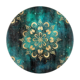 Gold & Green Galaxy Dharma Mandala Muster Schneidebrett