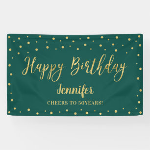 Gold & Green Happy Birthday Party Banner