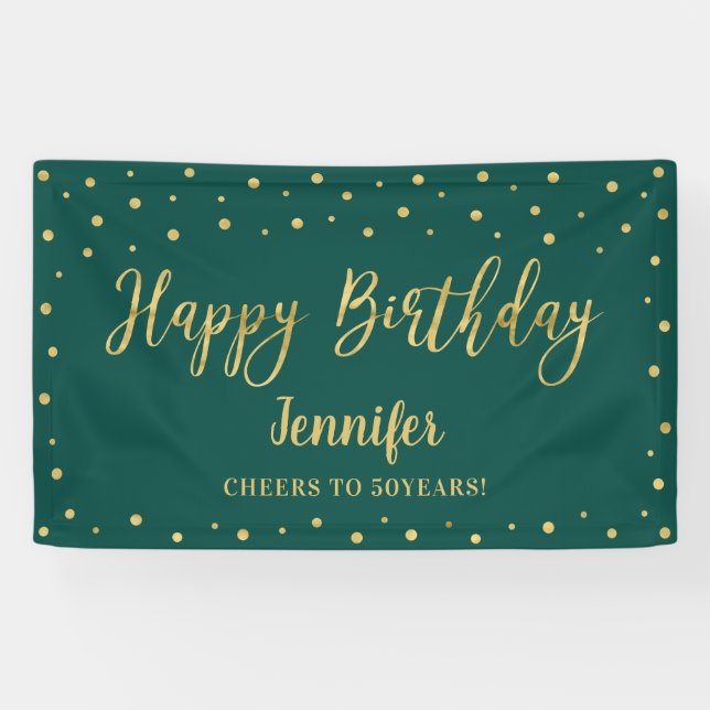 Gold & Green Happy Birthday Party Banner (Horizontal)