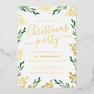 Gold Green Leaf Corporate Christmas Party Folieneinladung