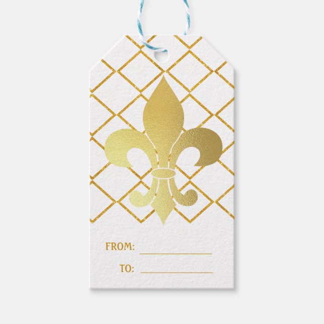 Gold Green Lila Mardi Gras Harlequin Pattern Geschenkanhänger (Vorderseite)