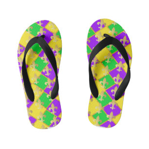 Gold Green Lila Mardi Gras Harlequin Pattern Kinderbadesandalen