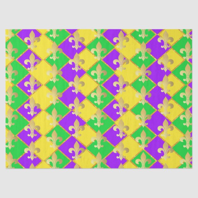 Gold Green Lila Mardi Gras Harlequin Pattern Seidenpapier (Vorderseite)