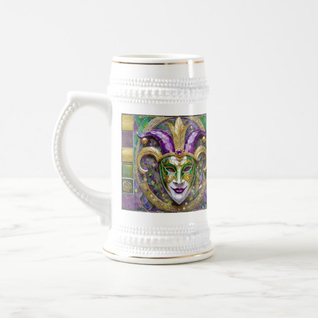 Gold Green Lila Mardi Gras Jester Mask Bierglas (Links)
