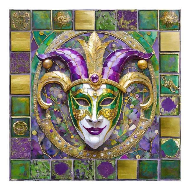 Gold Green Lila Mardi Gras Jester Mask Fotodruck (Vorne)