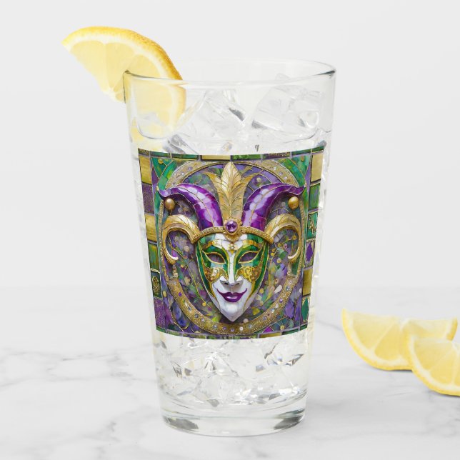 Gold Green Lila Mardi Gras Jester Mask Glas (Vorderseite Ice)