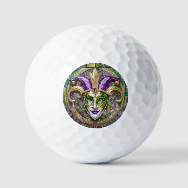 Gold Green Lila Mardi Gras Jester Mask Golfball (Vorderseite)