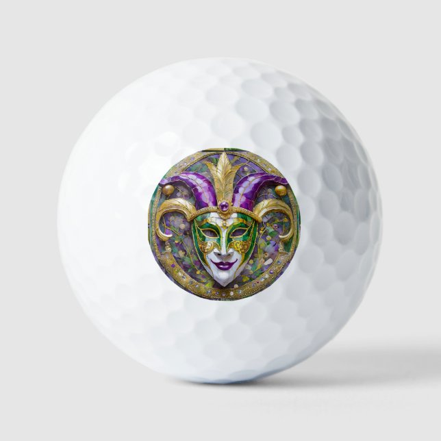 Gold Green Lila Mardi Gras Jester Mask Golfball (Vorderseite)