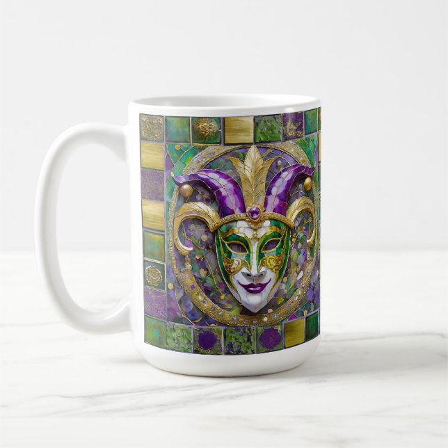 Gold Green Lila Mardi Gras Jester Mask Kaffeetasse (Links)