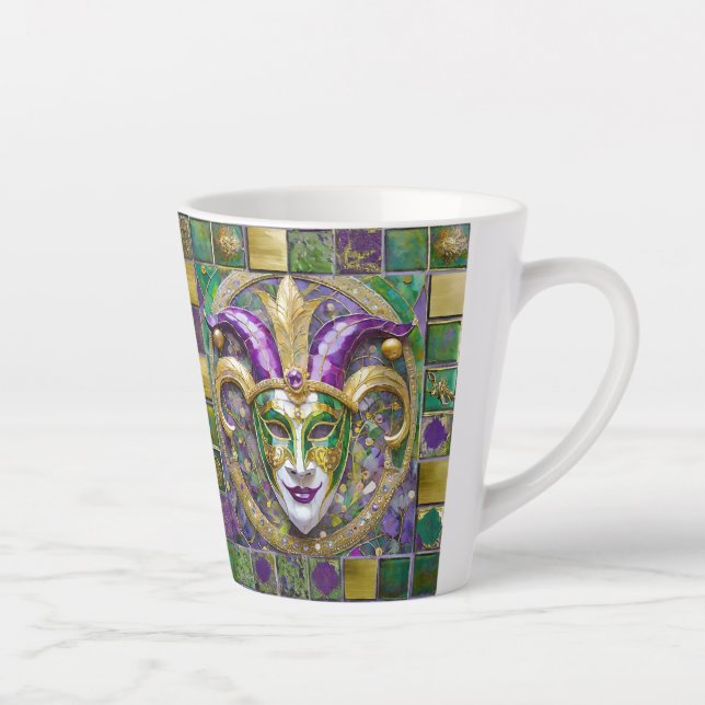 Gold Green Lila Mardi Gras Jester Mask Milchtasse (Rechts)