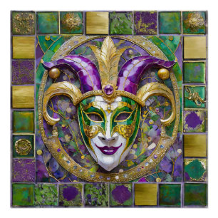 Gold Green Lila Mardi Gras Jester Mask Poster