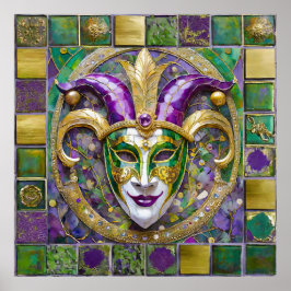 Gold Green Lila Mardi Gras Jester Mask Poster