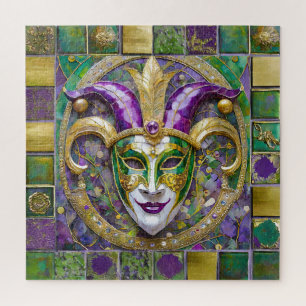 Gold Green Lila Mardi Gras Jester Mask Puzzle