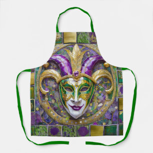 Gold Green Lila Mardi Gras Jester Mask Schürze