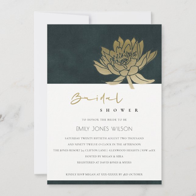GOLD GREEN LOTUS FLORAL BRAUTPARTY EINLADEN DANKESKARTE (Vorderseite)