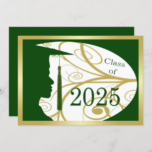 Gold/Green Man Silhouette 2025 Graduation Party Einladung