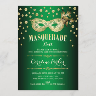 Gold Green Masquerade Ball Geburtstagspartei Einladung