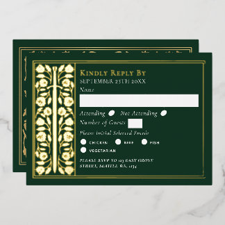 Gold Green Medieval Sword Wedding RSVP Folieneinladung
