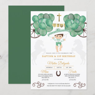 Gold & Green Mexican Baby Boy Charro Taufe Einladung