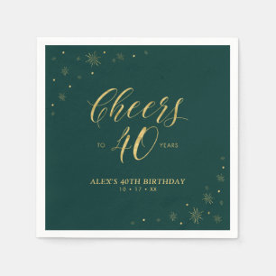 Gold & Green Modern Cheers 40. Geburtstag Party Serviette