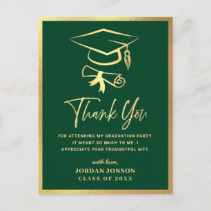 Gold Green Modern Graduation Party Danke Postkarte