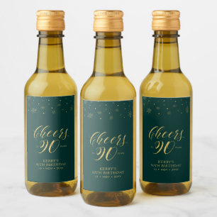 Gold & Green Prost 90 Jahre, 90. Geburtstagsfeier Weinetikett