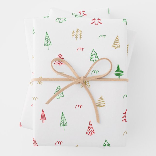 Gold Green Red Christmas Trees Muster Geschenkpapier Set (Beispiel)