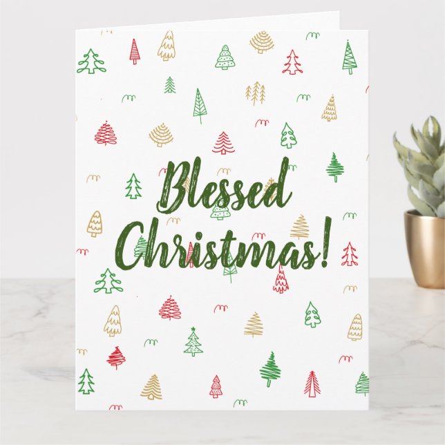 Gold Green Red Christmas Trees Muster Karte (Kleine Pflanze)