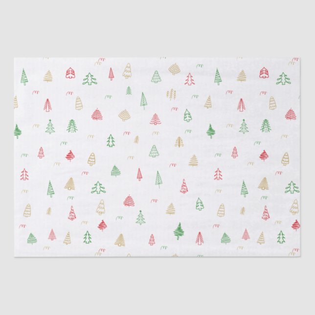 Gold Green Red Christmas Trees Muster Seidenpapier (Vorderseite)