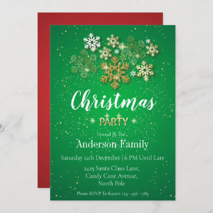 Gold, Green & Red Luxus Weihnachtsgeschenk-Party Einladung