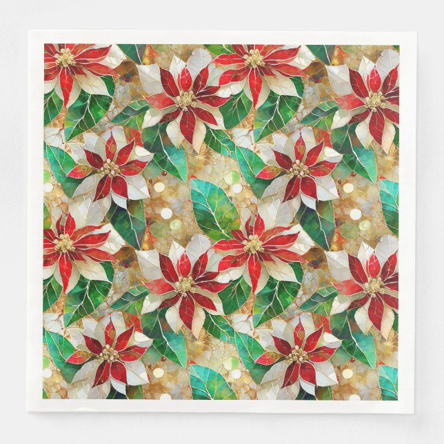 Gold Green Red White Poinsettia Serviette (Vorderseite)