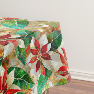 Gold Green Red White Poinsettia Tischdecke