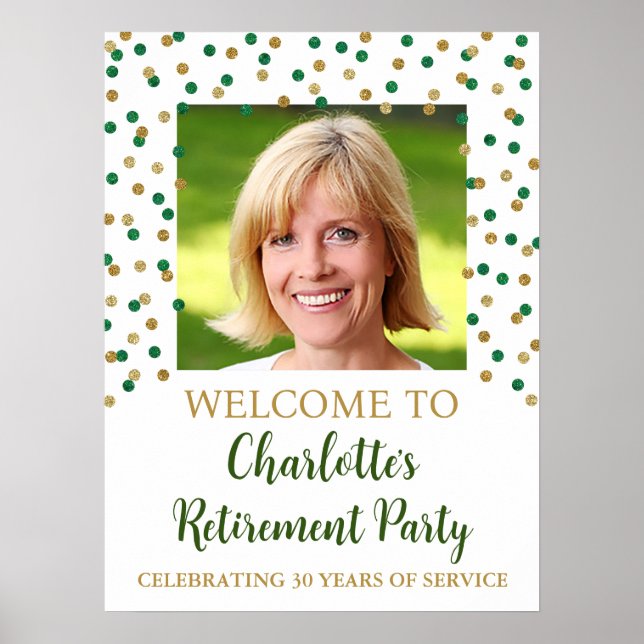 Gold Green Retirement Party Custom 18x24 Foto Poster (Vorne)