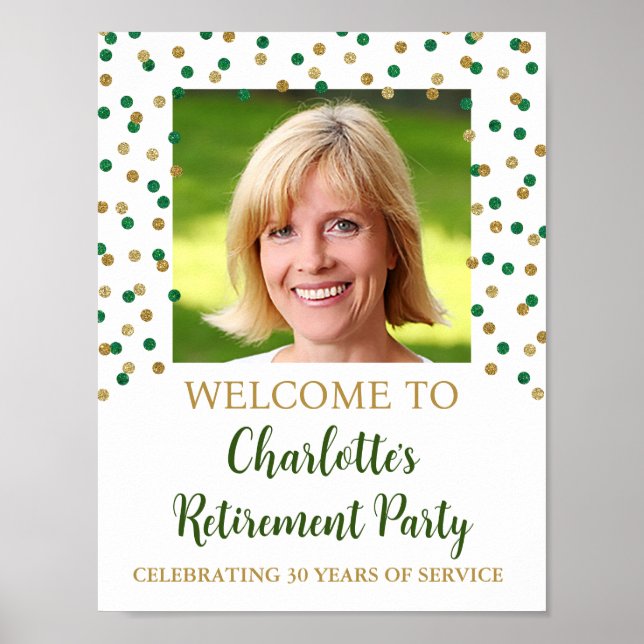 Gold Green Retirement Party Custom 8.5x11 Foto Poster (Vorne)