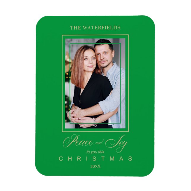 Gold Green Simple Modern Christmas Foto Family Magnet (Vertikal)