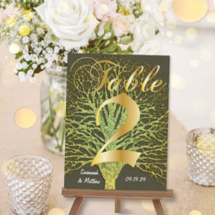 Gold Green Swirly Tree Table Number 2 Postkarte