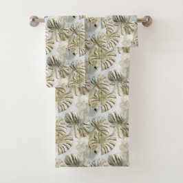 Gold Green Tropical Blätter Sage Badhandtuch Set