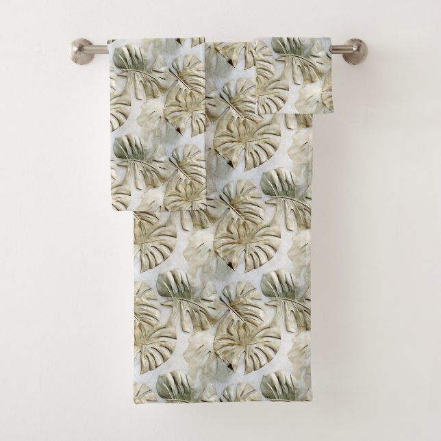 Gold Green Tropical Blätter Sage Badhandtuch Set (Insitu)
