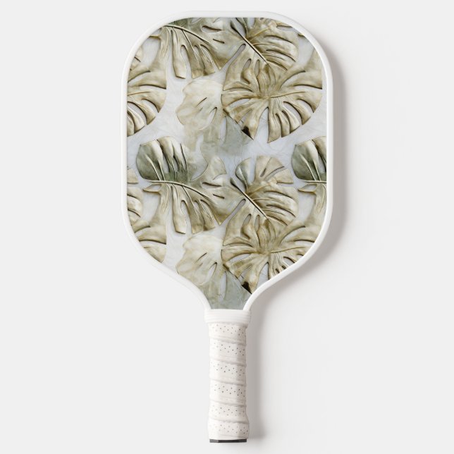 Gold Green Tropical Blätter Sage Pickleball Schläger (Vorderseite)