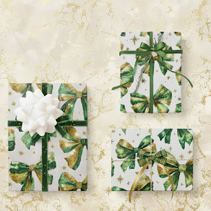 Gold Green Vintag Bows Weihnachten Geschenkpapier Set