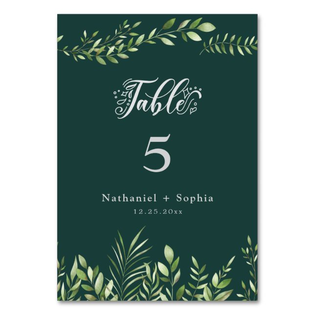 Gold Green Watercolor Tafel Tischnummer (Vorderseite)