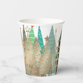 Gold & Green Weihnachtsbaumen Design Pappbecher
