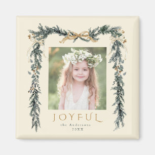 Gold & Green Weihnachtsrahmen Foto Joyful Ivory Magnet