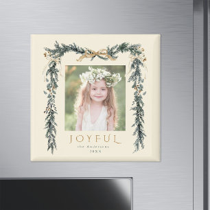 Gold & Green Weihnachtsrahmen Foto Joyful Ivory Magnet