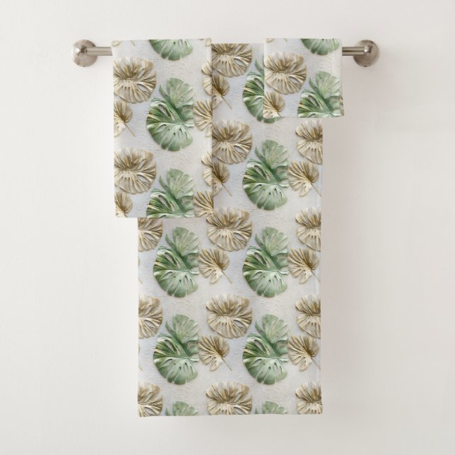 Gold Green White Tropical Blätter Badhandtuch Set (Insitu)