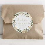 Gold Greenerity Fall Danke Gastgeschenk Hochzeit Runder Aufkleber<br><div class="desc">Dieser goldene grüne Fall dank Gastgeschenk Hochzeit klassischer Rundaufkleber ist perfekt für eine moderne Hochzeit. Das Design zeichnet sich durch charmantes künstlerisches Grün und goldenes Blattwerk aus. Machen Sie den Aufkleber mit Ihren eigenen Namen, der Veranstaltung (falls zutreffend) und dem Datum versehen. Diese Aufkleber können einen Hochzeitsempfang, Brautparty oder jede...</div>