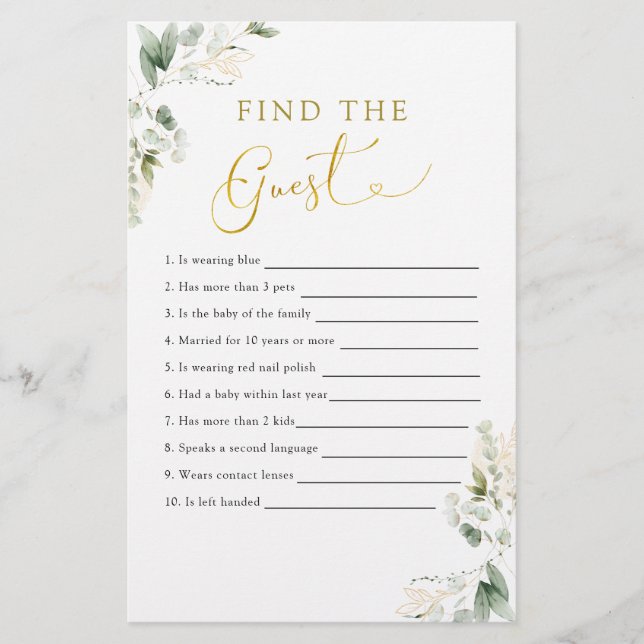 Gold Greenery Baby in Bloom Finden Sie den Gast (Vorderseite)