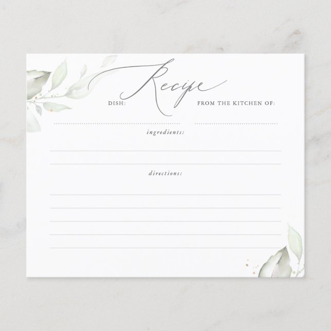 Gold Greenery Blätter Brautparty Rezept Karte (Vorderseite)