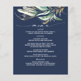 "Gold Greenery Branch Navy Blue Menu" Flyer